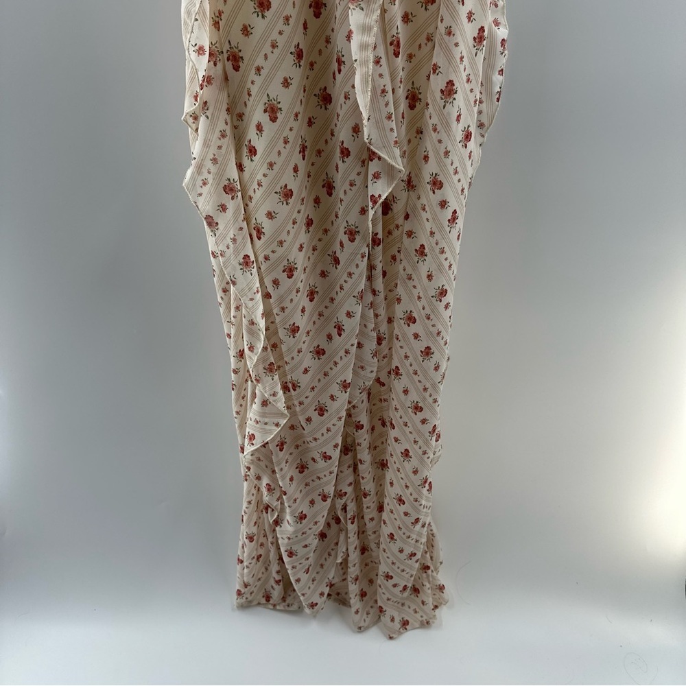 Forever 21 Ivory Floral Maxi Dress with Mauve Stripes – Size M - Picture 5 of 6